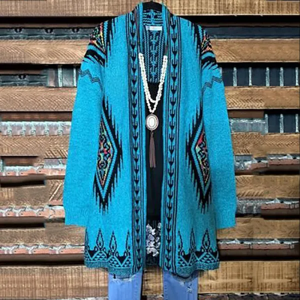 Western Geometric Print Vintage Cardigan