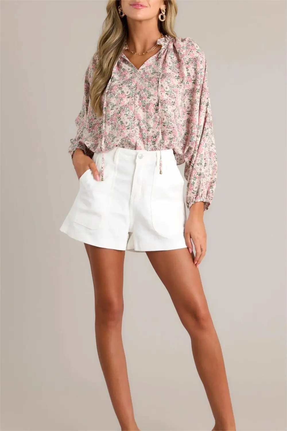 PERFECT HARMONY PINK FLORAL BISHOP SLEEVE TOP