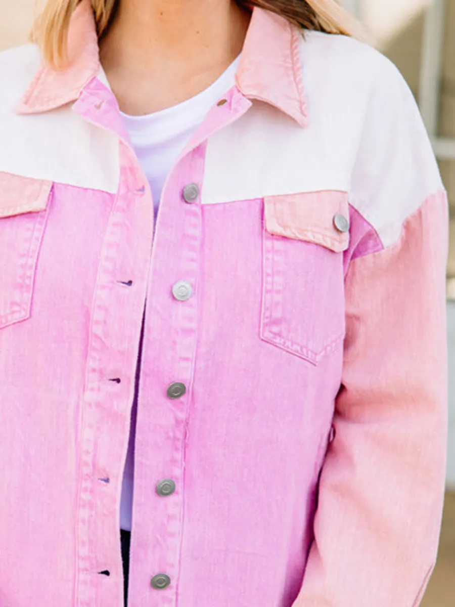 Pink Colorblock Denim Jacket