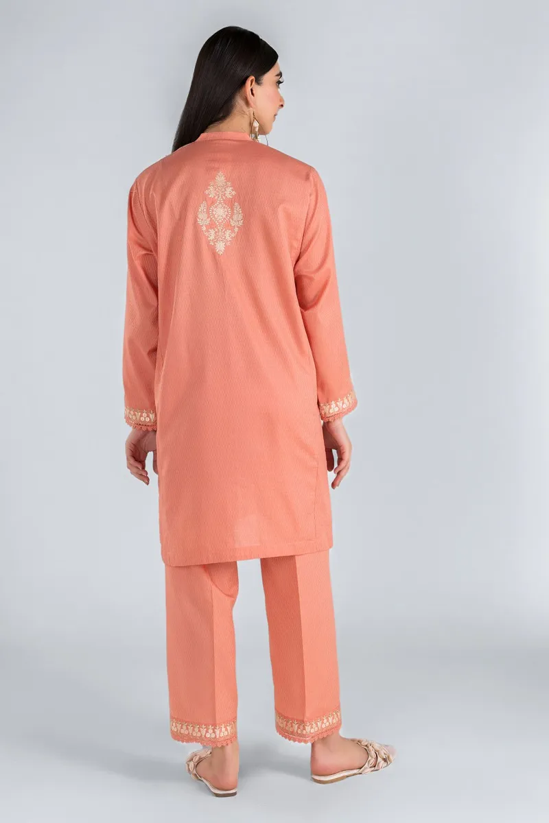 2 Piece Kurta | Embroidered & Pants | Orange