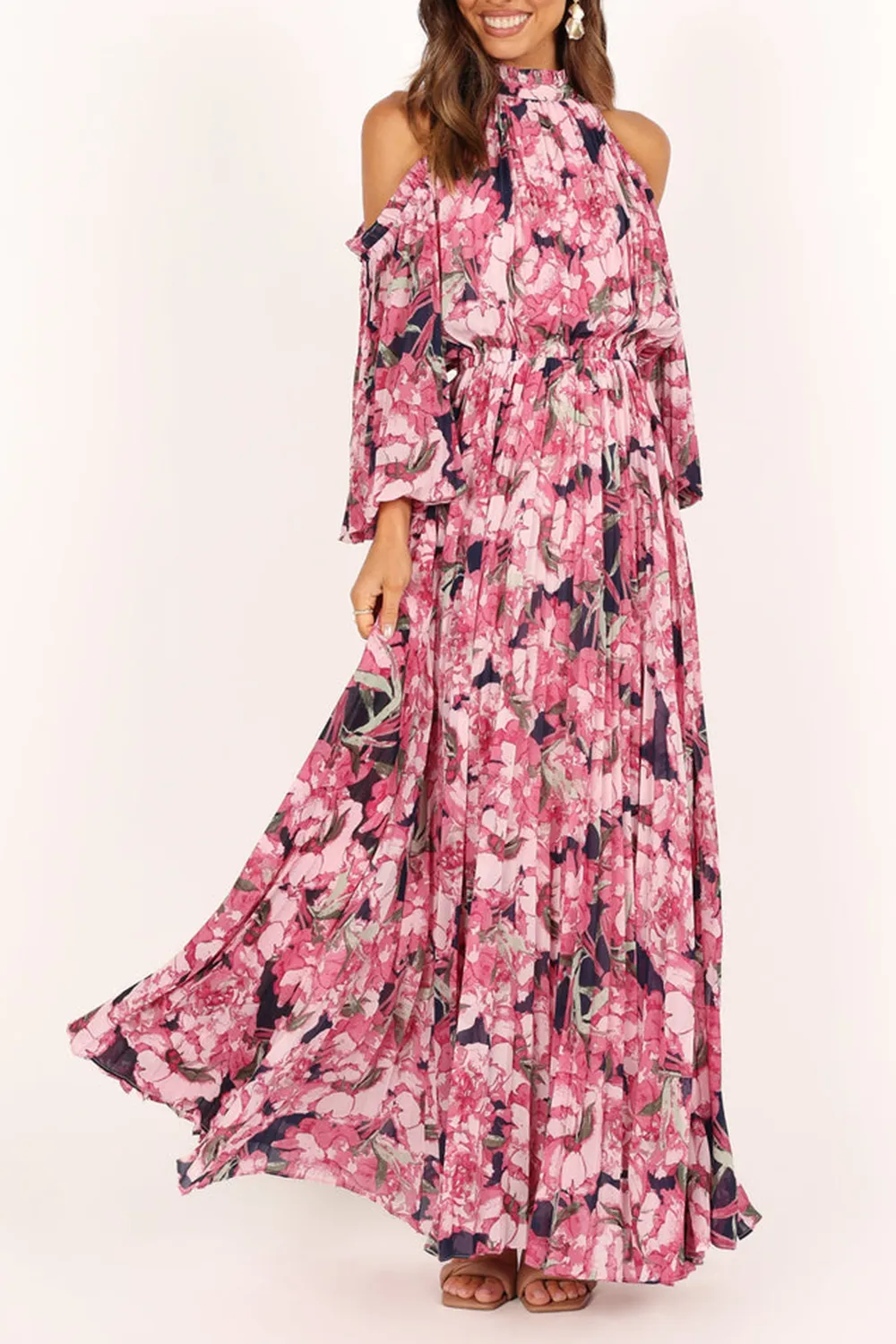 HILARY PLEATED MAXI DRESS - BLUE FLORAL