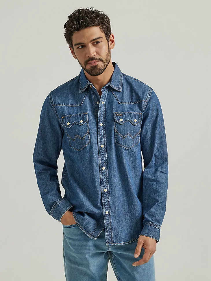 MEN'S DENIM WESTERN SNAP SHIRT IN LIGHT WASH