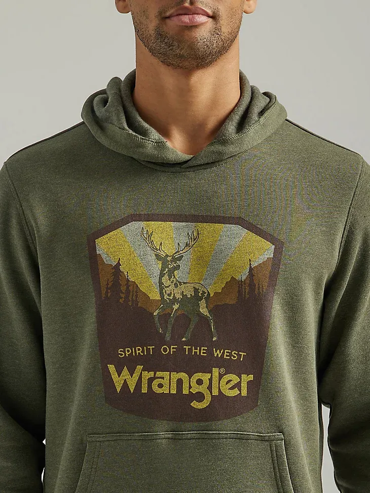 MEN'S WRANGLER FRONT ANIMAL LOGO PULLOVER HOODIE IN CAVIAR HEATHER