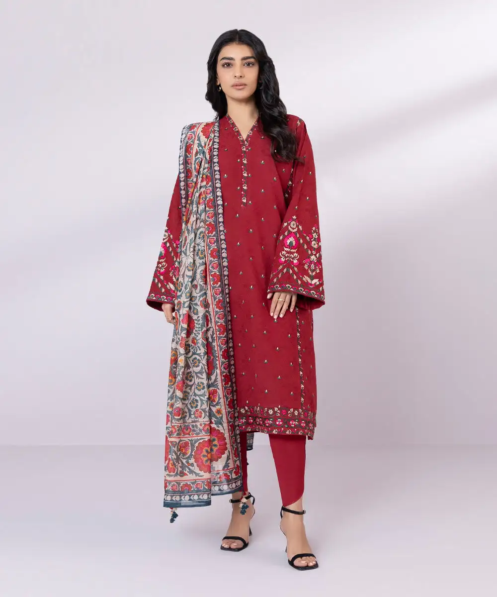 3 Piece - Embroidered Jacquard Suit