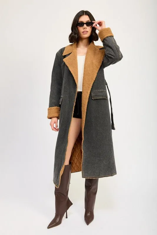 Denim Shearling Maxi Coat