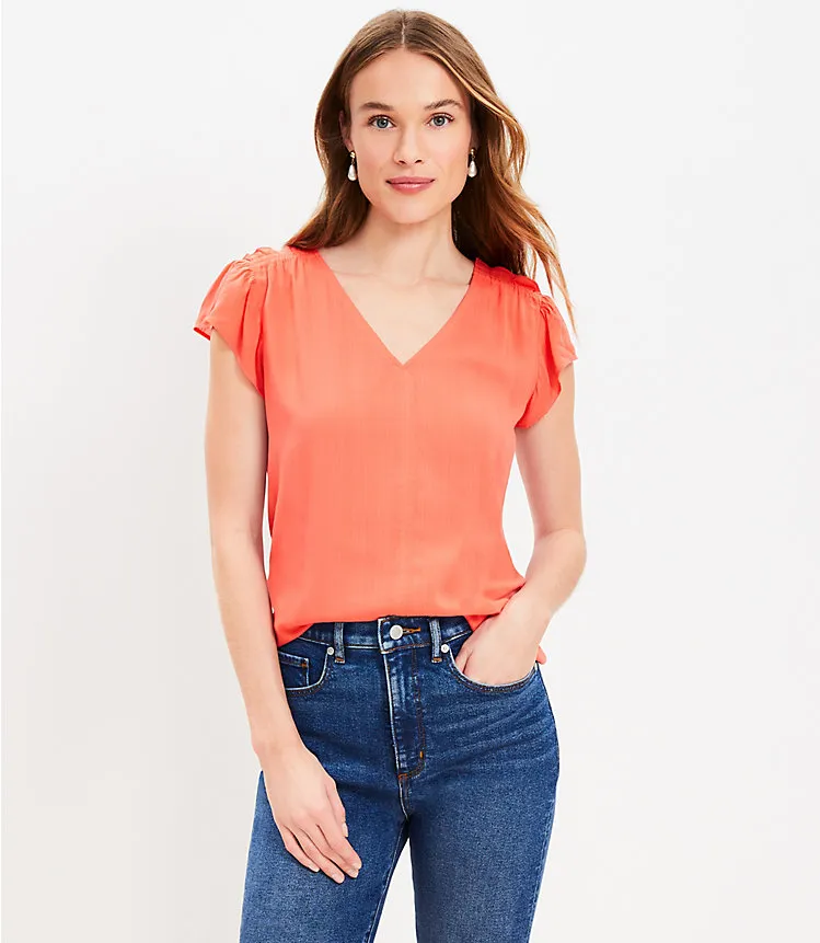 Smocked Shoulder Flutter Sleeve Top