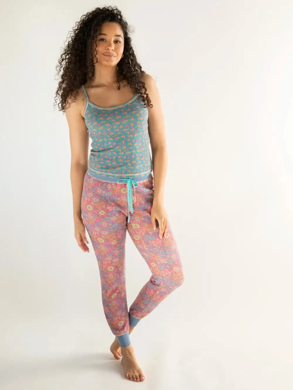 Mix & Match Waffle Pajama Cami - Bright Turquoise Floral