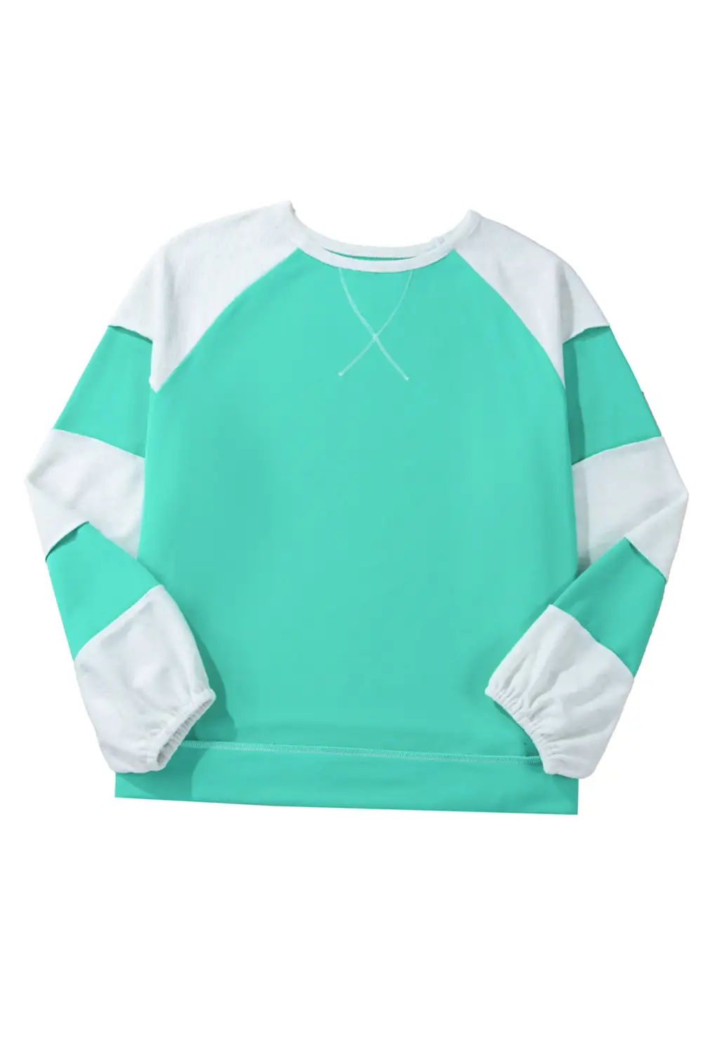 Aruba Blue Colorblock Patchwork Plus Sweatshirt