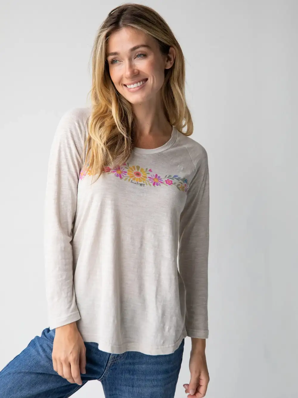 Long Sleeve Boho Cotton Tee Shirt - Live Happy