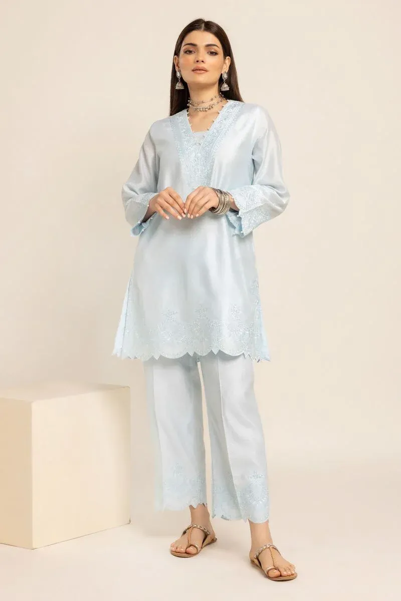 3 Piece Kurta Embroidered | Dupatta& Bottom & Tops | Color light blue