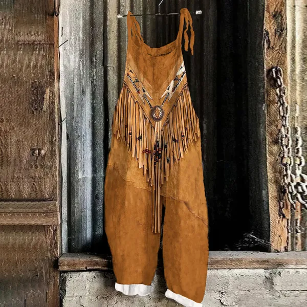 Vintage Western Tassels Print Loose Casual Jumpsuit