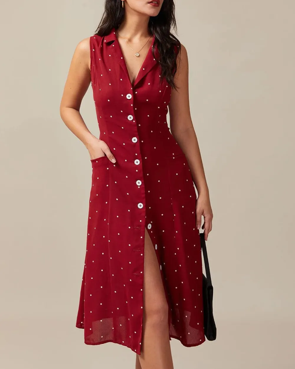 Red Sleeveless Polka Dot Dress