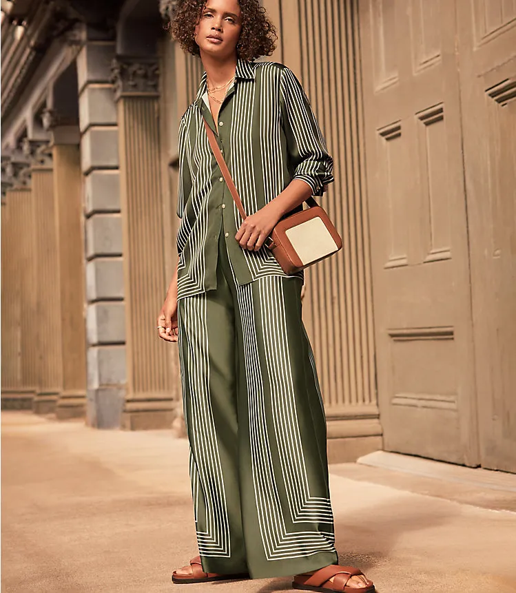 Fluid Pull On Wide Leg Pants in Striped Twill