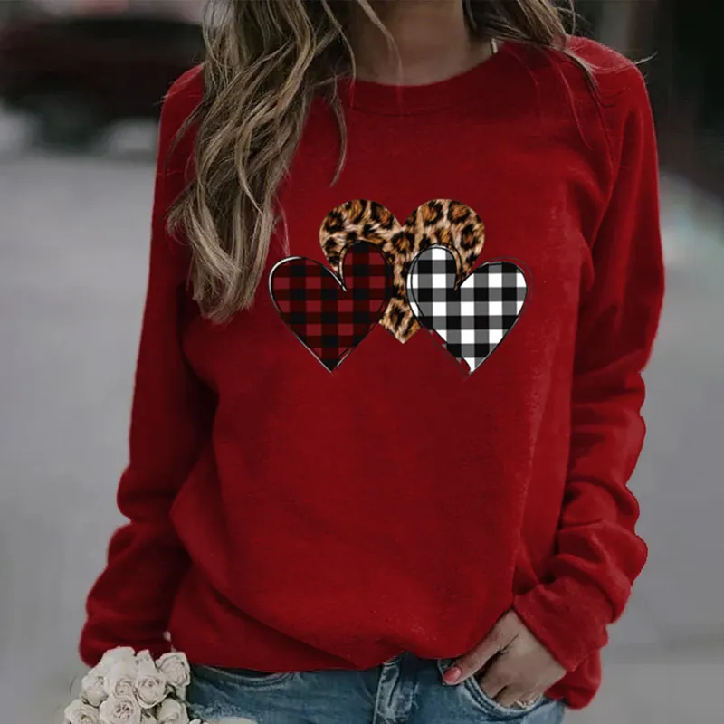 Casual Check Heart Print Sweatshirt