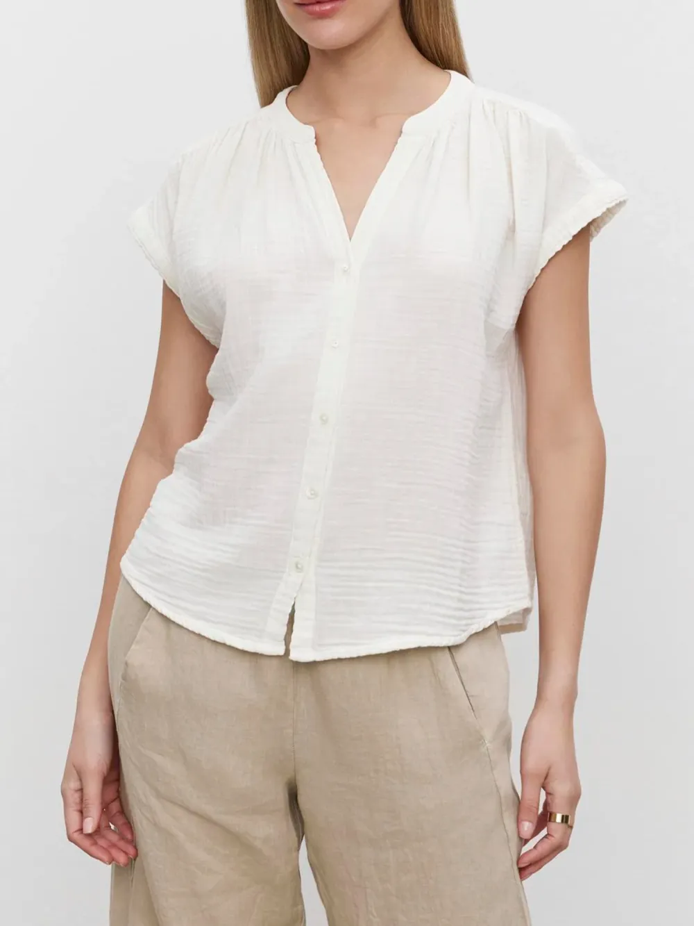 Pamela Cotton Gauze Button-Up Top