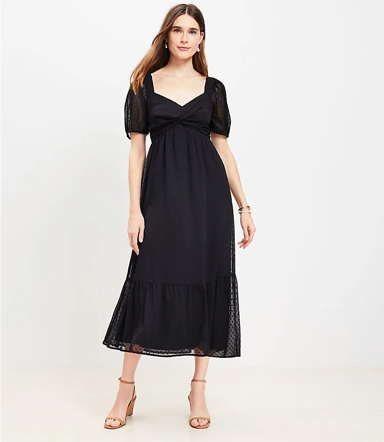 Clip Knotted Balloon Sleeve Midi Dress