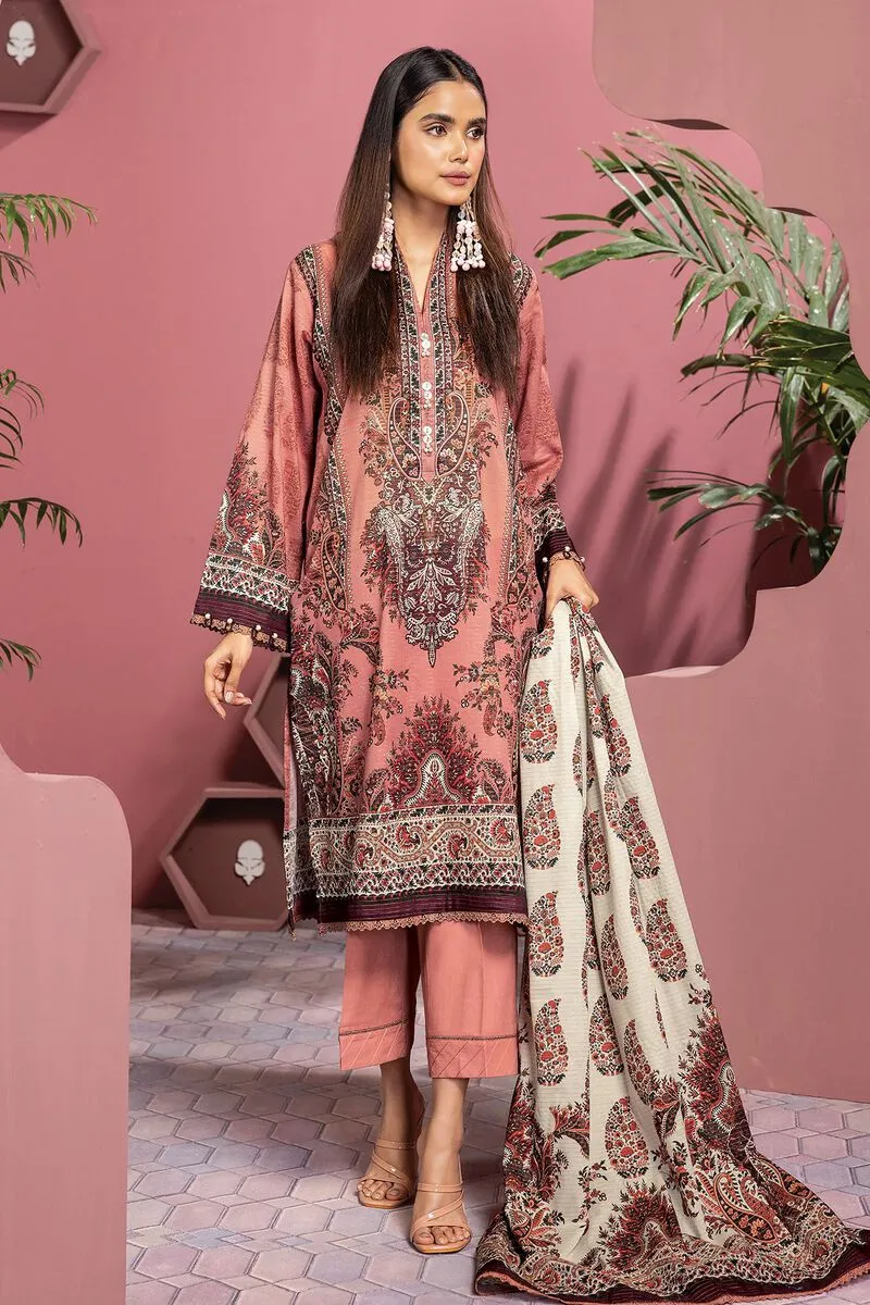 3 Piece Kurta Embroidered | Dupatta& Bottom & Tops | Color dark pink