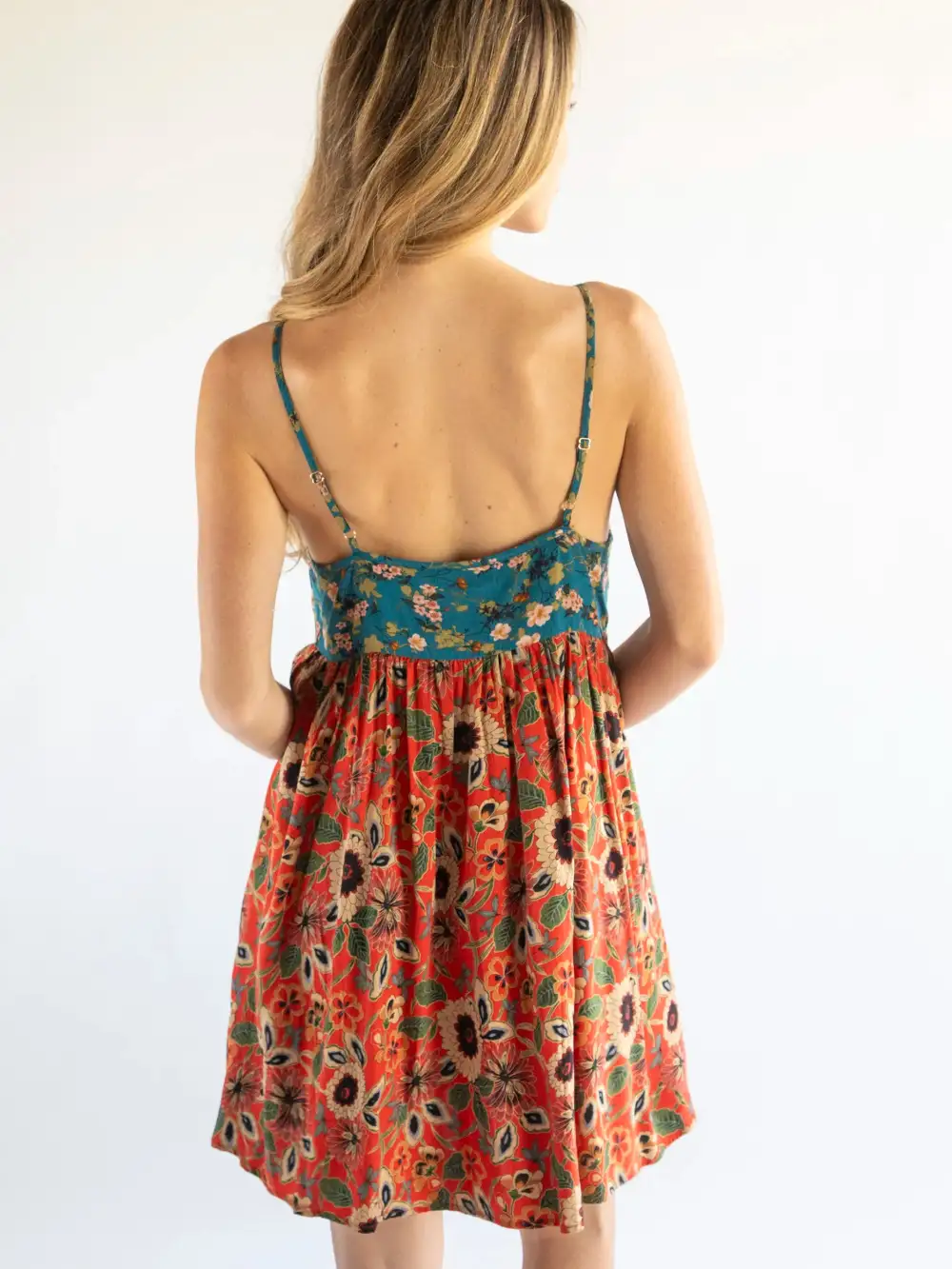 Gigi Mini Dress - Teal Orange Mix Floral