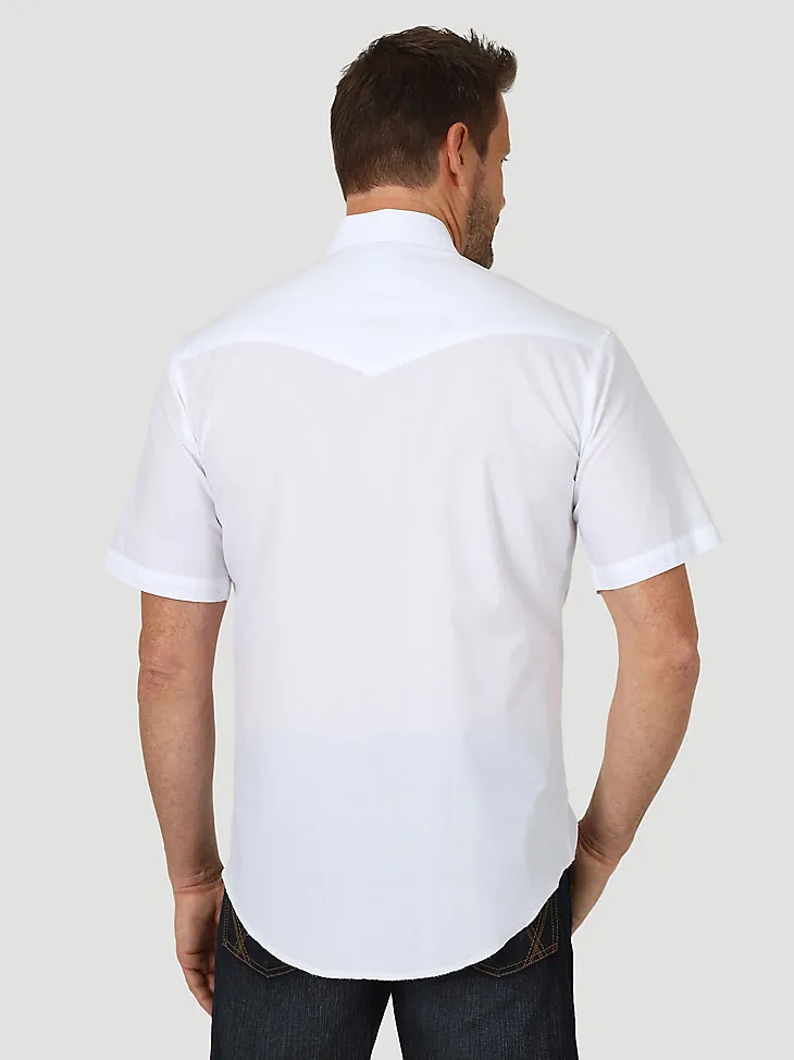 MEN'S WRANGLER® SHORT SLEEVE SOLID WESTERN SNAP SPORT SHIRT IN WHITE