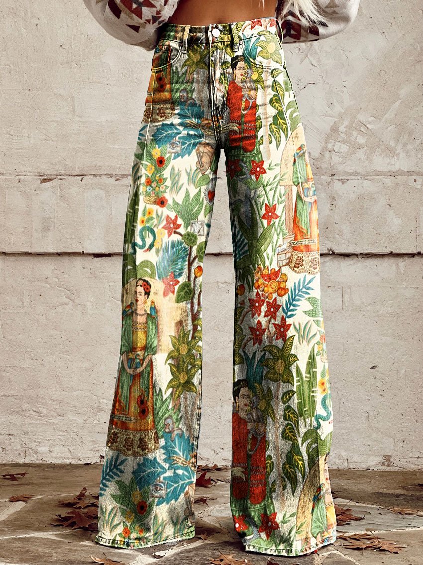 Women's Vintage Wild West Print Casual Wide Leg Pants