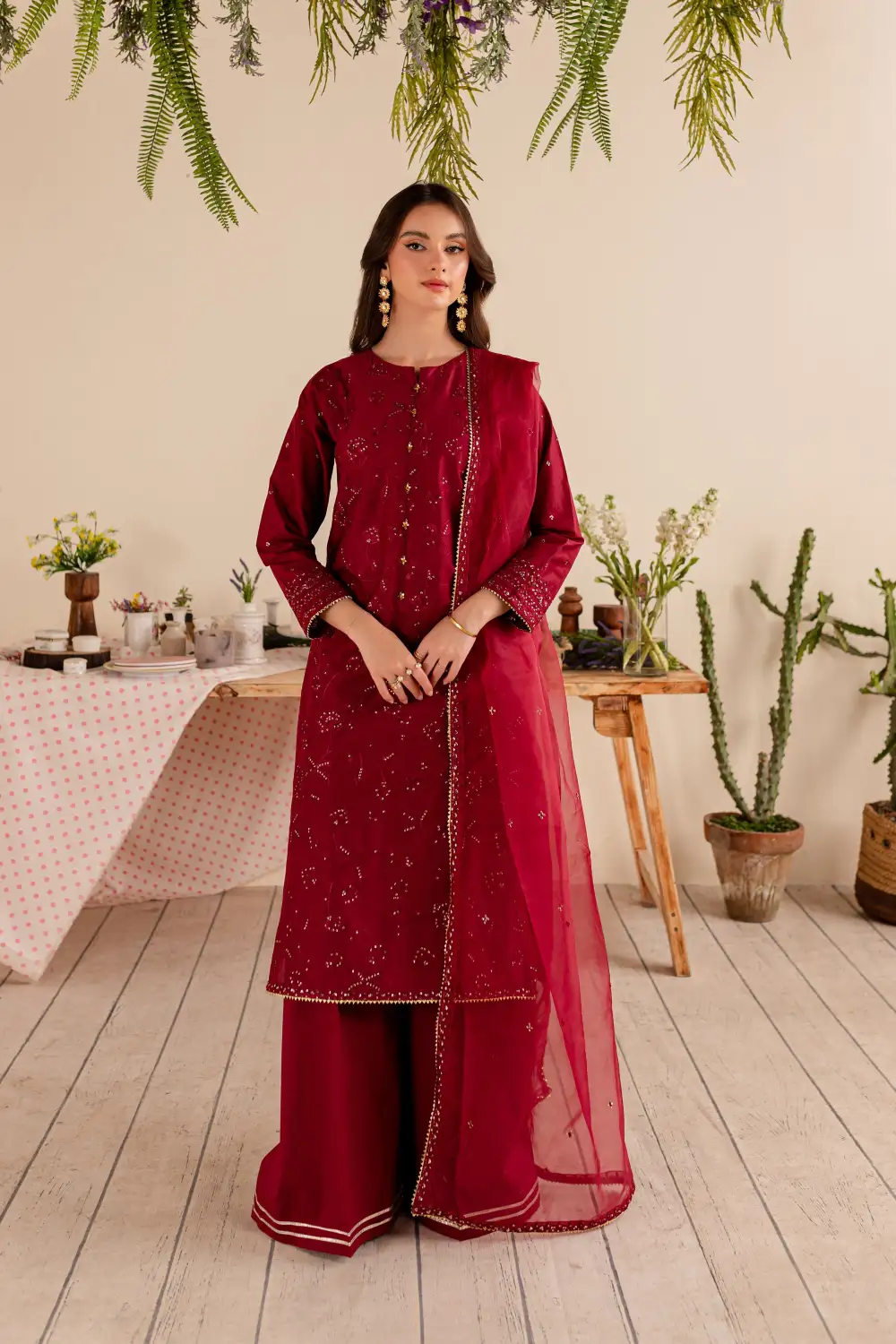 Cherry Gold 3Pc - Embroidered Lawn Dress