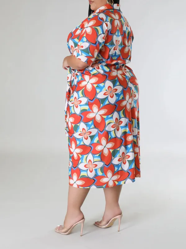 Plus-Size Fashion Women'S Floral Print Dress