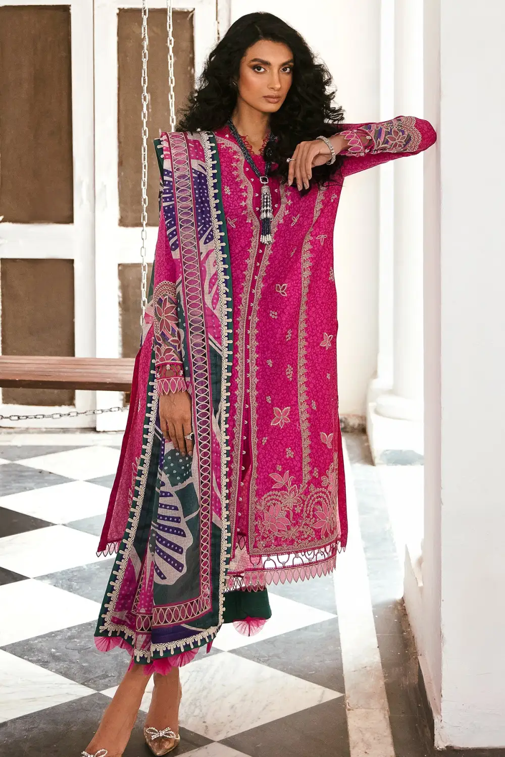 Bright Fuchsia Embroidered Lawn