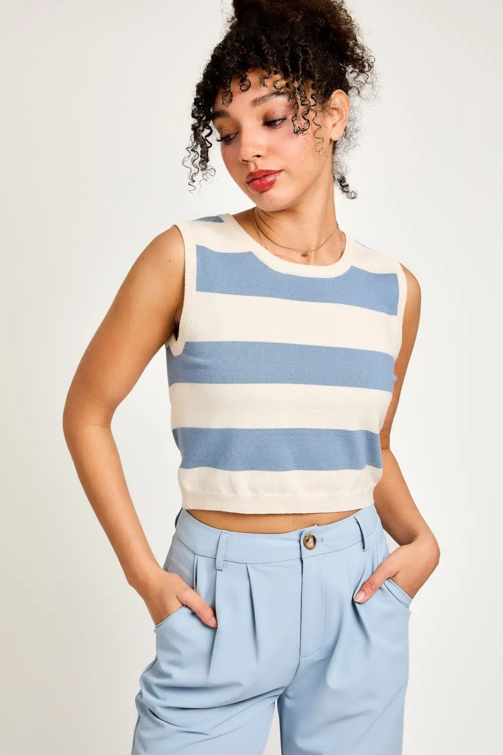 Slvless Stripe Sweater Top