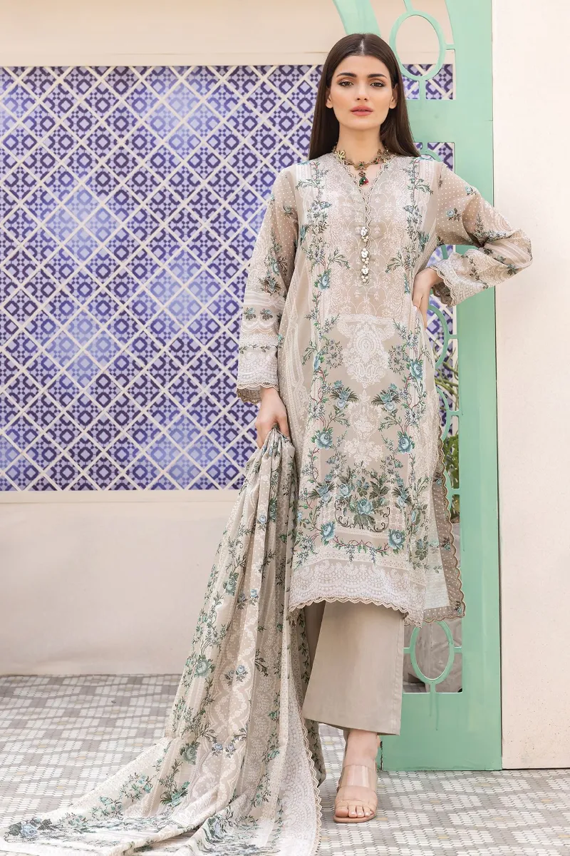 3 Piece Kurta | Embroidered & Pants & Tops | Color Khaki