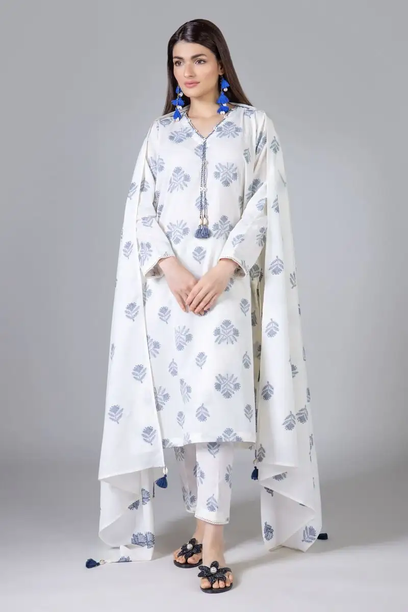 3 Piece Kurta Embroidered | Dupatta& Bottom & Tops | Color white and gray