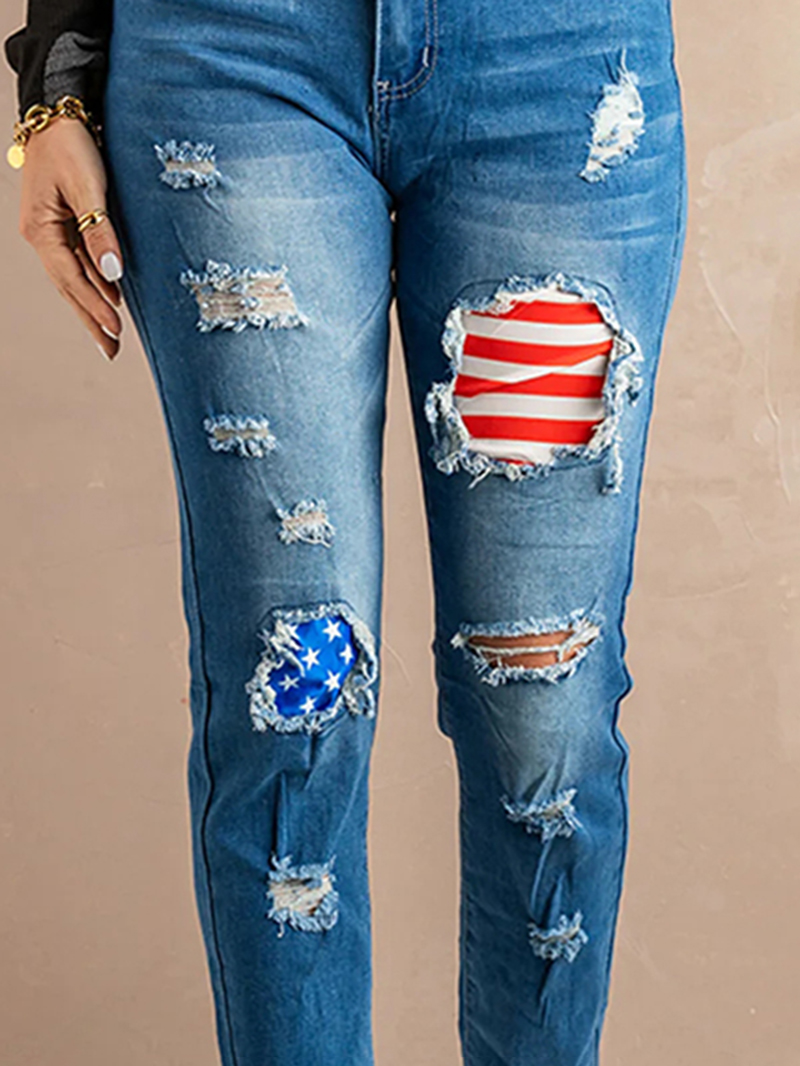 Casual flag print patchwork jeans