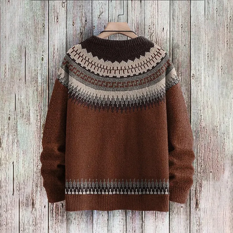 Vintage Ethnic Print Crew Neck Long Sleeve Sweater