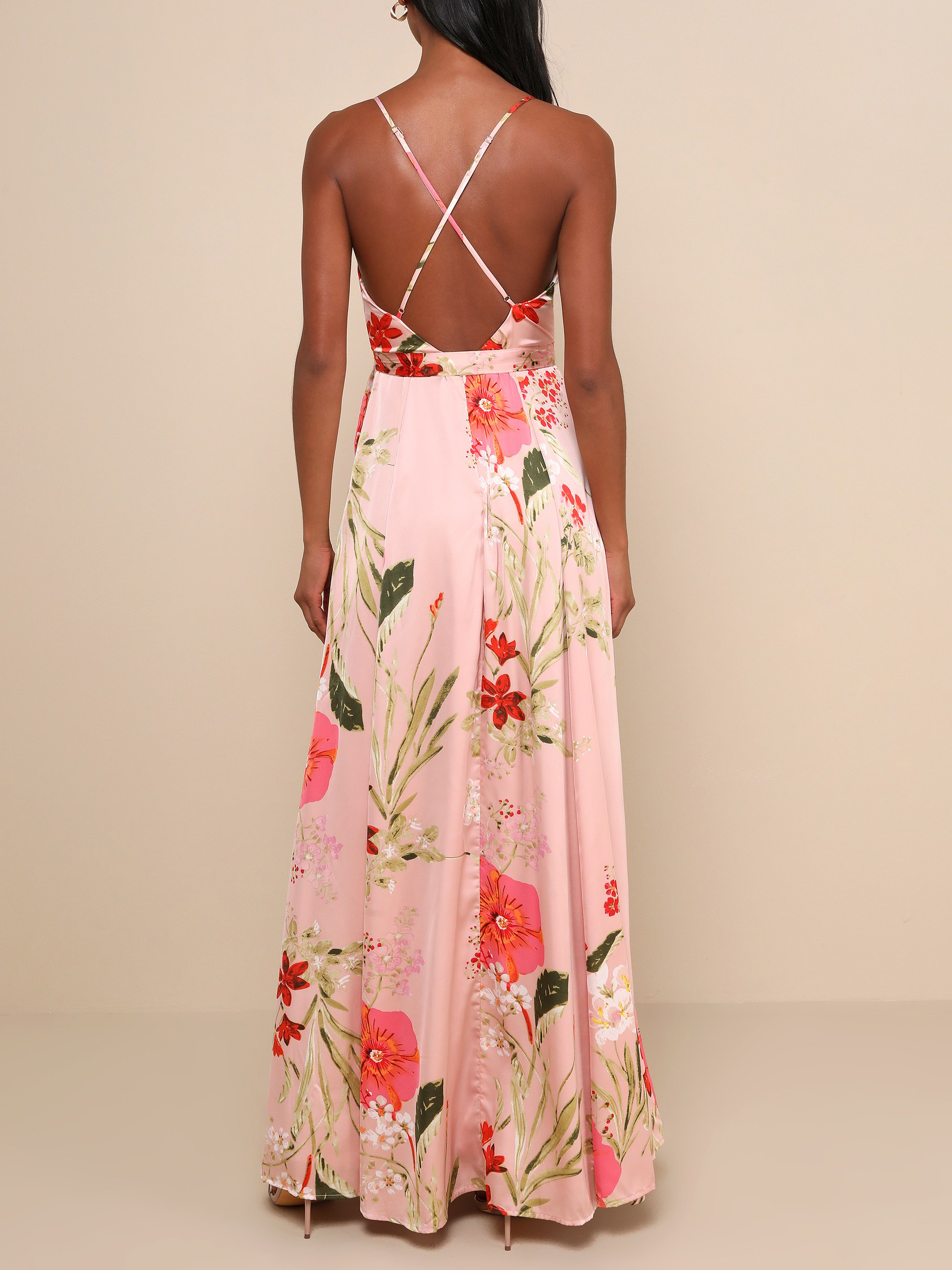 Still the One Red Floral Print Satin Maxi Dress