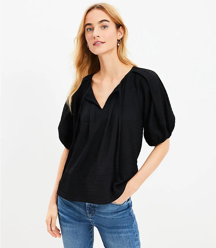 Lantern Sleeve Tie Neck Top