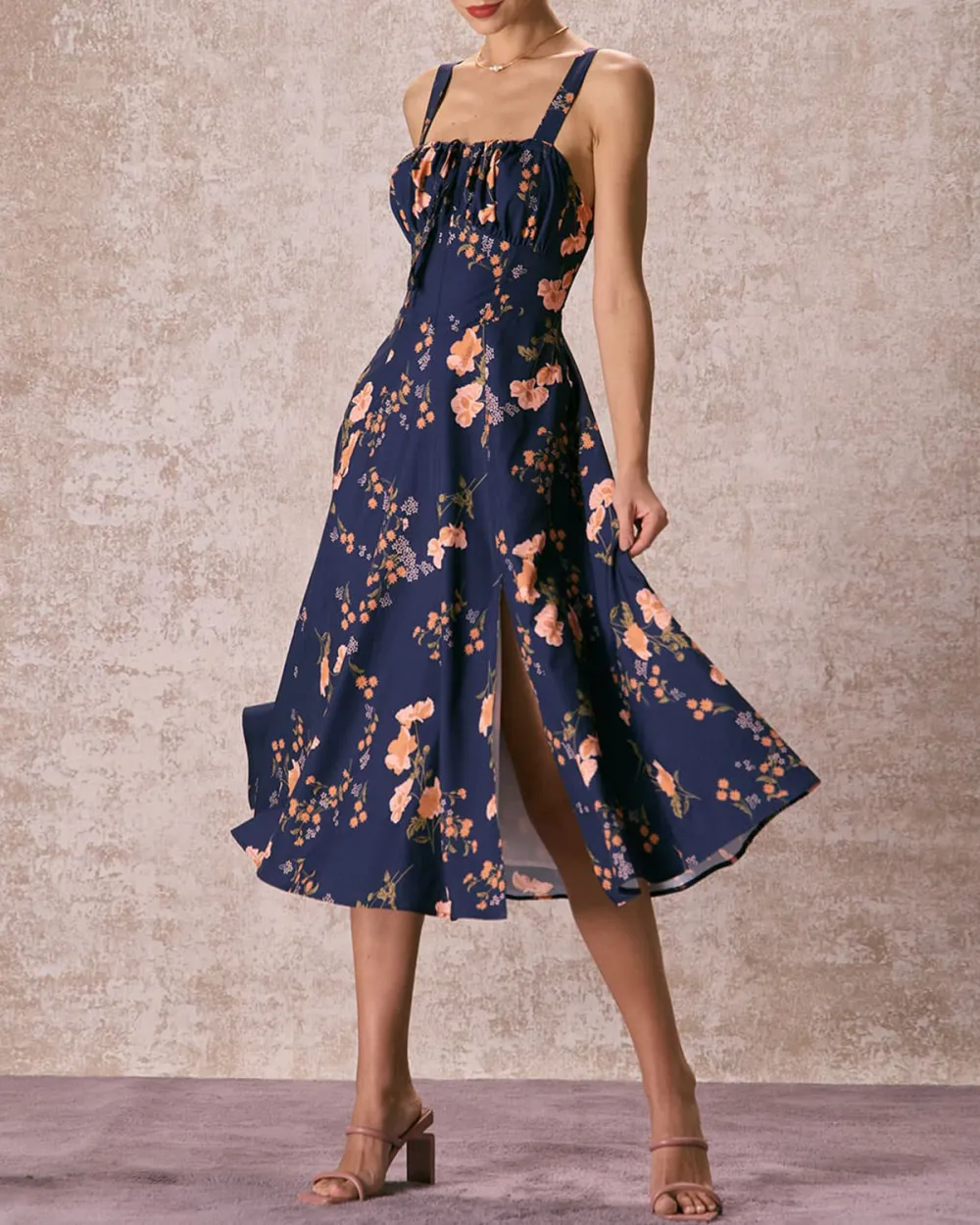 Navy blue floral dress