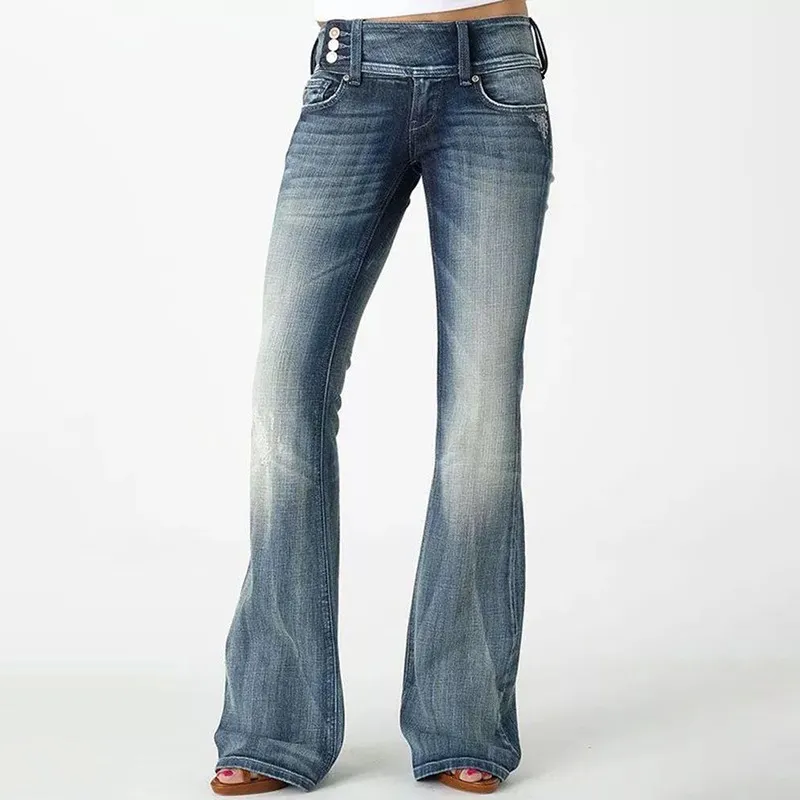 Vintage Wash Mid-Rise Flared Jeans