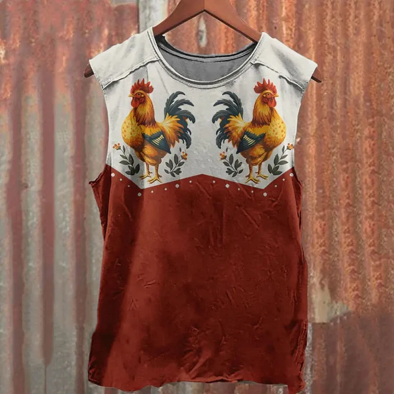 Unisex Vintage Farm Animal Chicken Print Tank Top