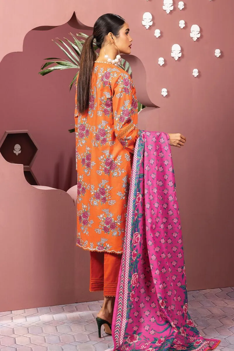 3 Piece Kurta Embroidered | Dupatta& Bottom & Tops | Color orange and pink