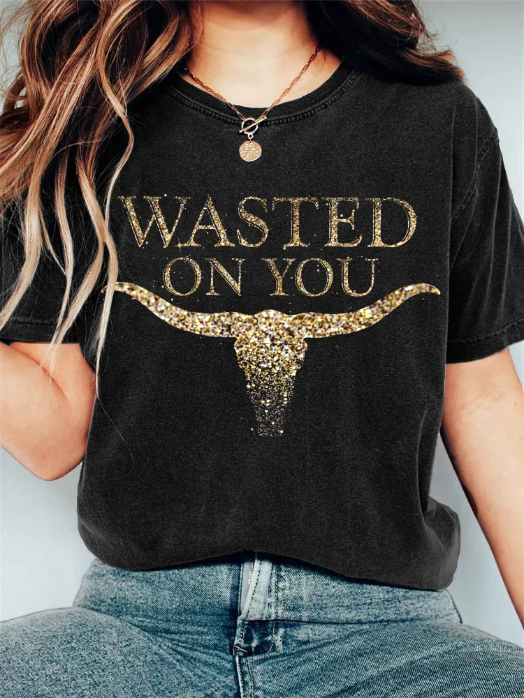 Women's Country Music Wasted On You Print Vintage T-Shirt