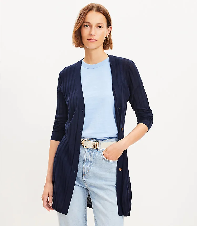 Ribbed Long Lightweight V-Neck Cardigan