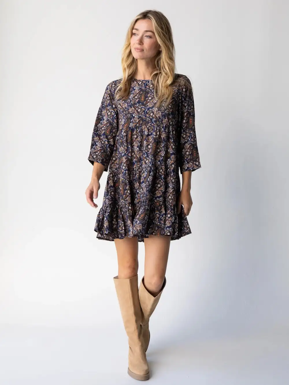 Heidi Mini Dress - Navy Paisley