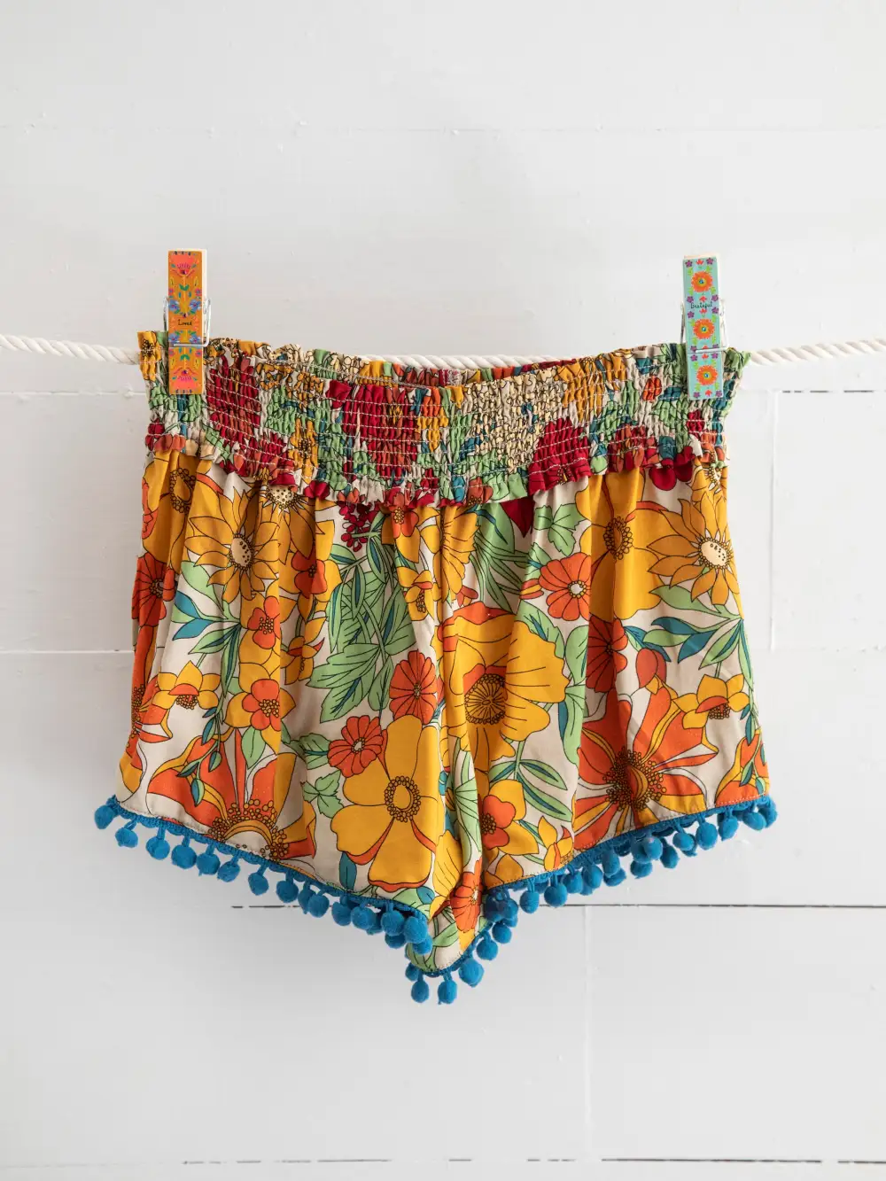 Pom Pom Shorts - Mustard Orange Floral