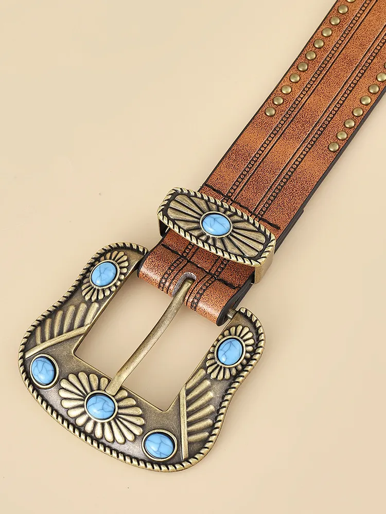 Vintage Western Turquoise Studded Leather Belt