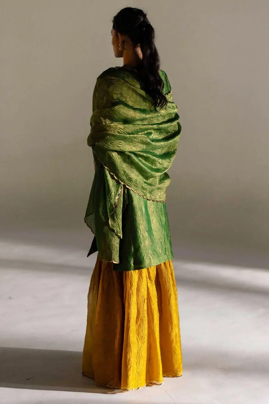 Emerald green tissue silk gharara set