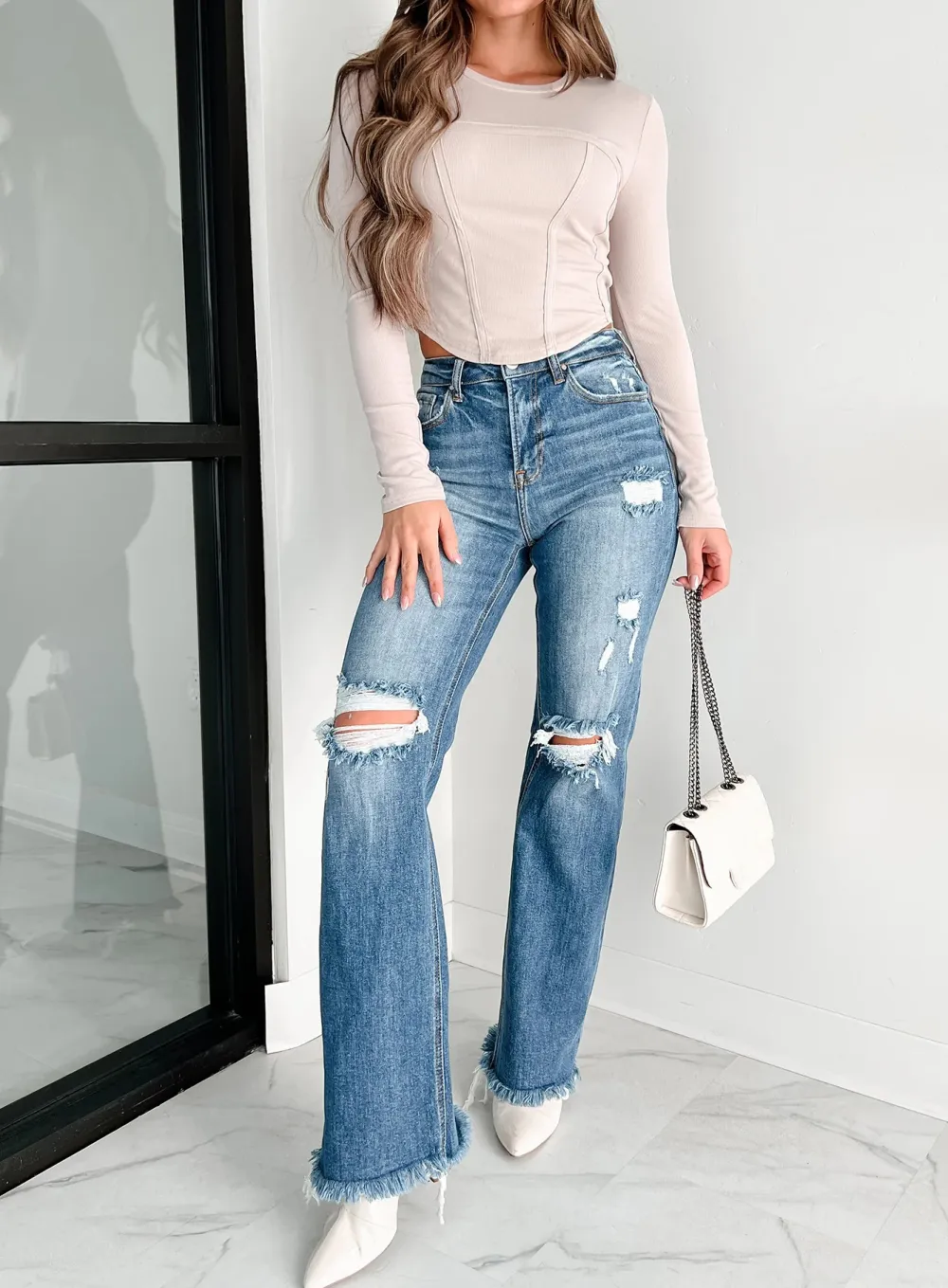 Tamren High Rise Distressed Risen Straight Leg Jeans