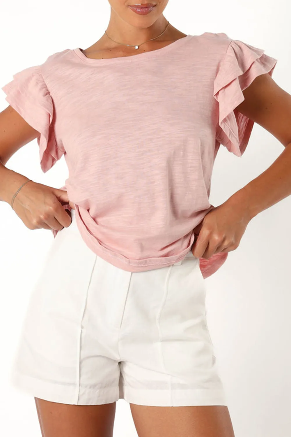 FRANKY FRILL SLEEVE TEE - DUSTY PINK