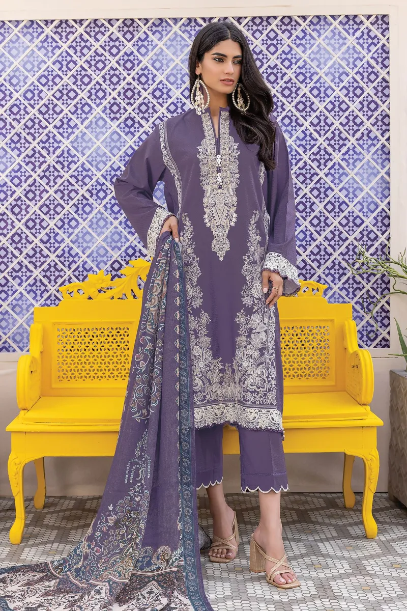 3 Piece Kurta Embroidered | Dupatta& Bottom & Tops | Color Gray purple