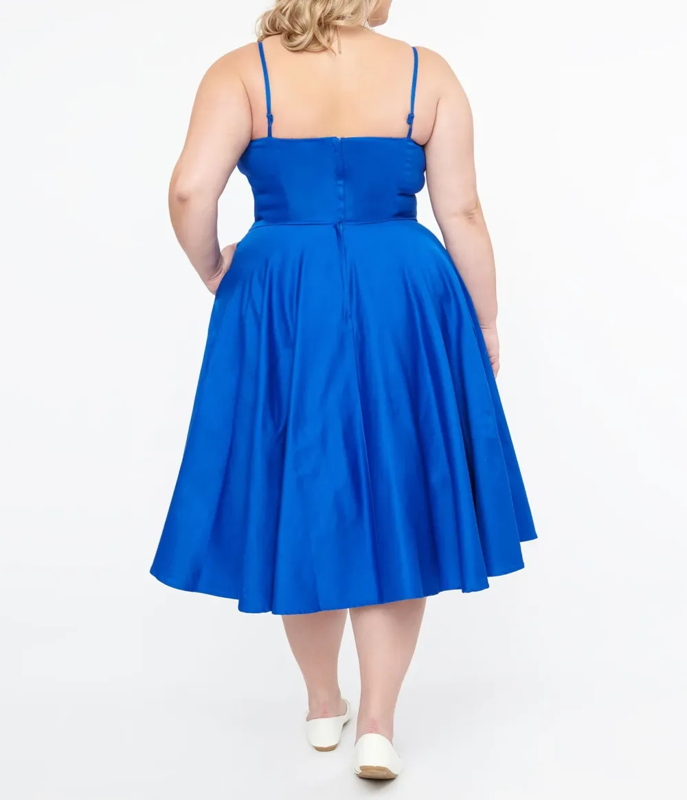 1950s Cobalt Blue Cotton Swing Dress