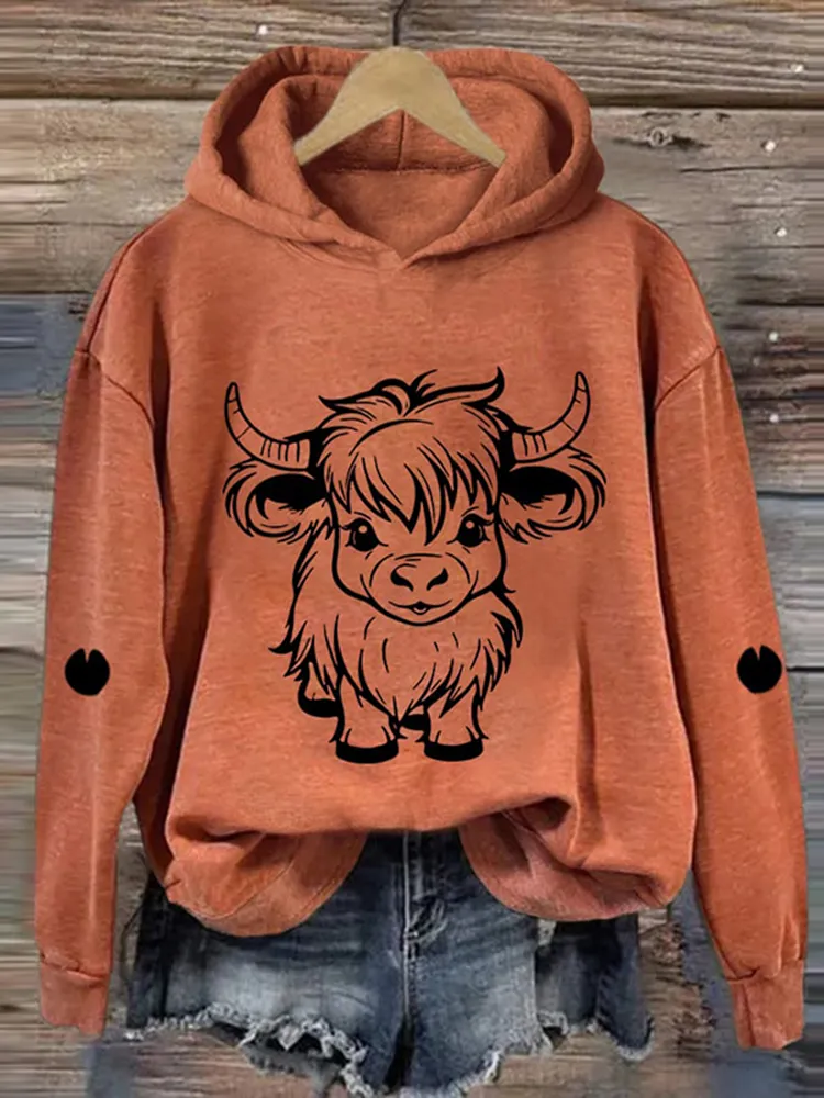 Women's Cute Highland Cow Casual Hoodie