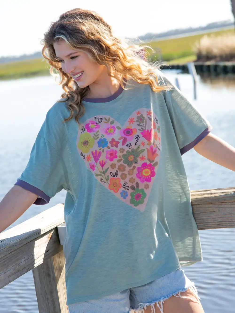 Ringer Oversized Tee Shirt - Heart